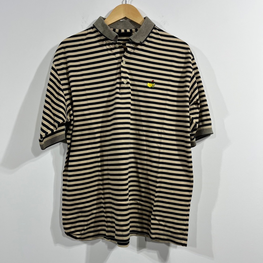 Masters Collection 60's Two Fly Mens Large Golf Polo Shirt Classic Stripe Cotton